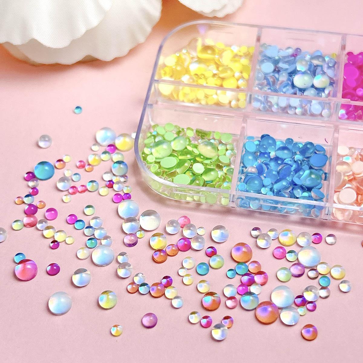 1Box Novelty Creative Translucent Mermaid Tear Bead Nail Charms Multiple Colors Flat Bottomed Bubble Bead Nail Art Decorations for Women DIY Pnene Case Nails Crafts