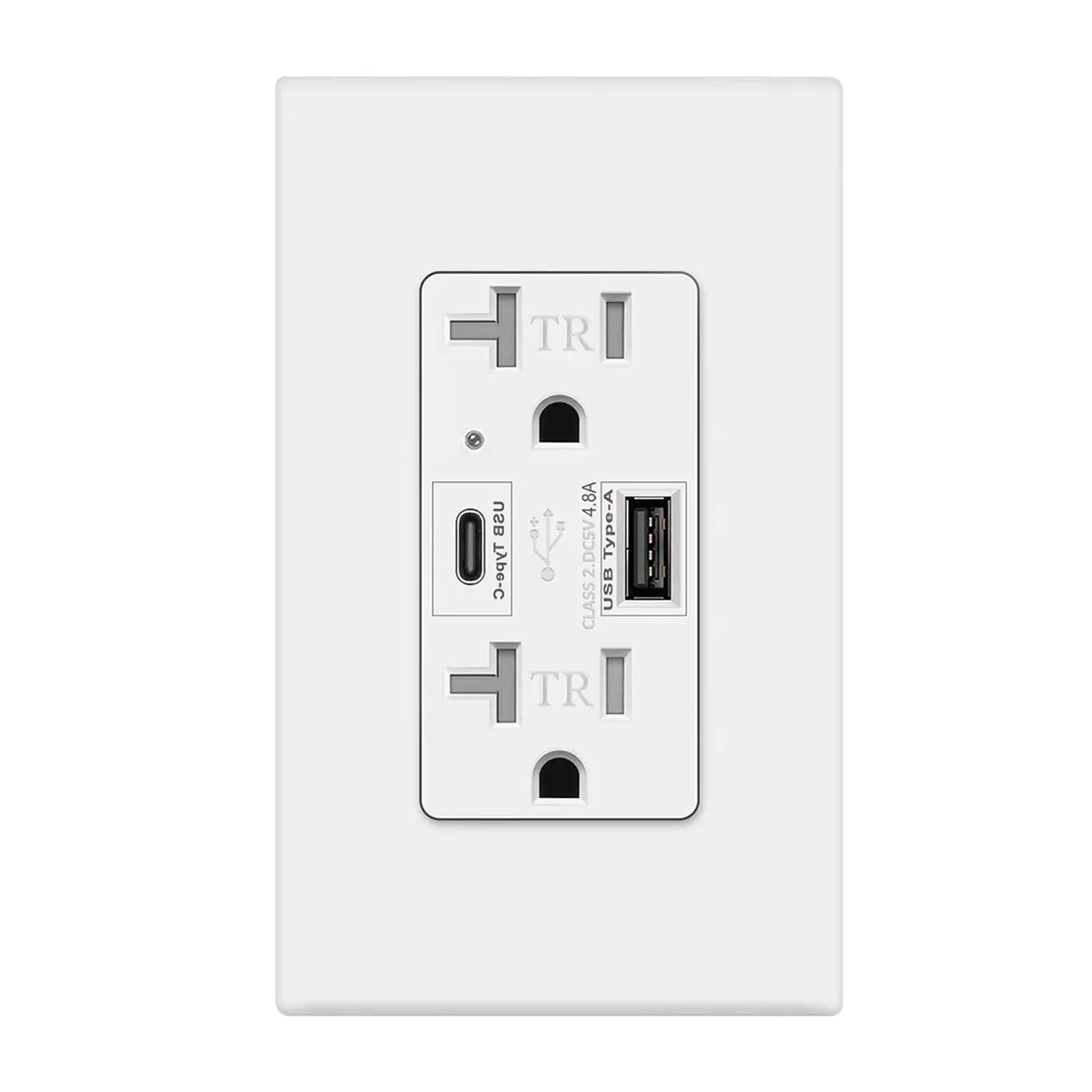 USB C Outlet PD 24W Power Delivery Type C + A Receptacle 4.8A, Receptacle 20A 125  Tamper-Resistant w/Screwless Wall Plate UL Listed (1Pack, White, 20 Amp Outlet)