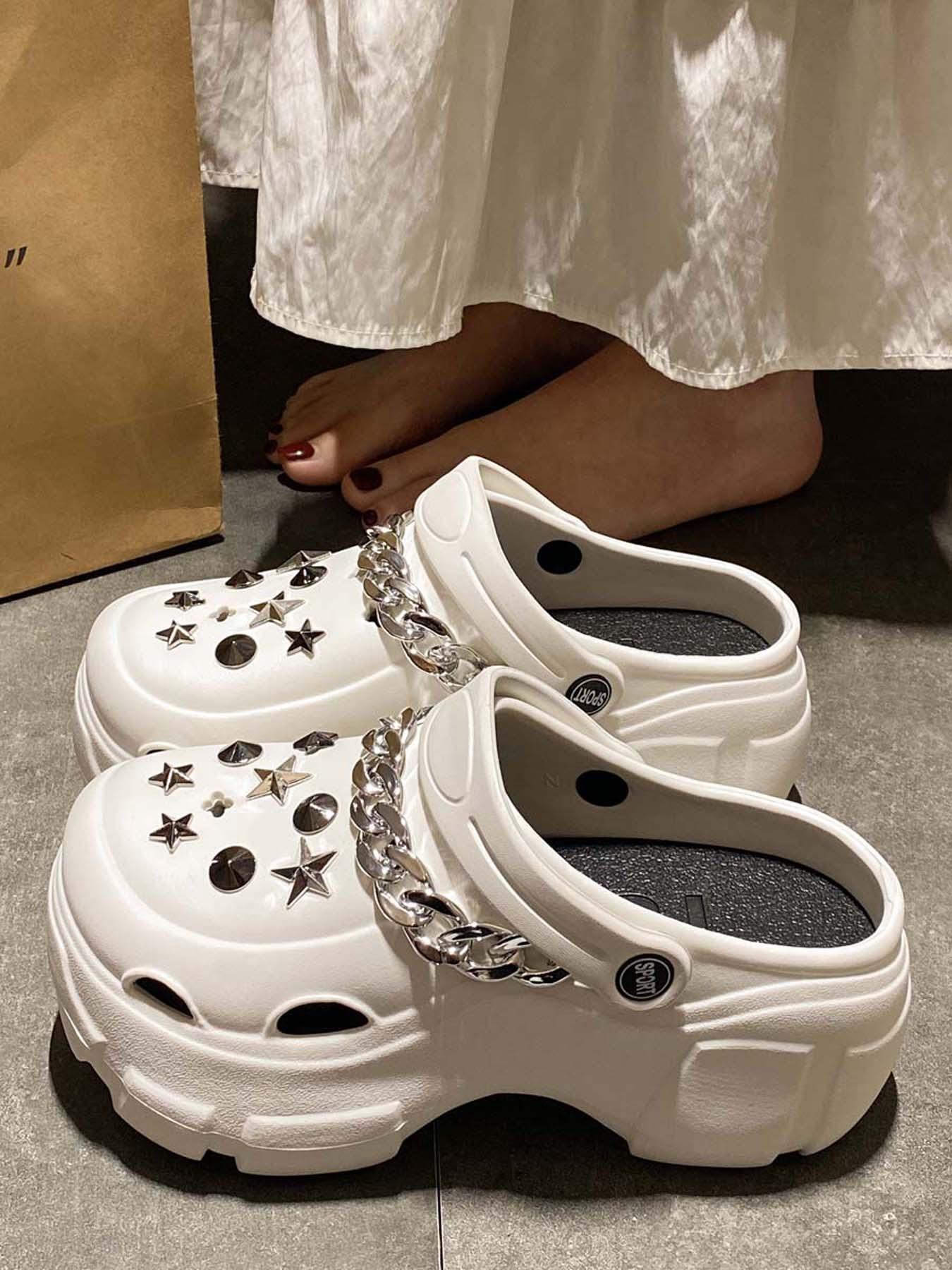 Women's Summer Y2K Cyberpunk Style Open-Toe Holey Shoes, Eva Thick Sole Heel Boosters, Comfortable Beach Sandals for Outdoor Wear