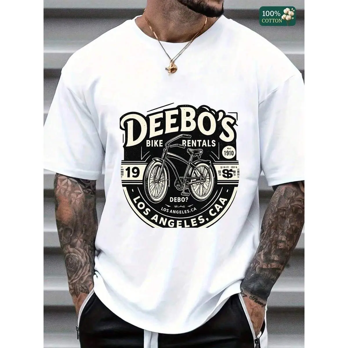 Unisex 100% Cotton Round Neck Short - Sleeve T - Shirts - "Deebo's Bike Rentals" Retro - Style Graphic Basic Tees For Summer Men's Tops