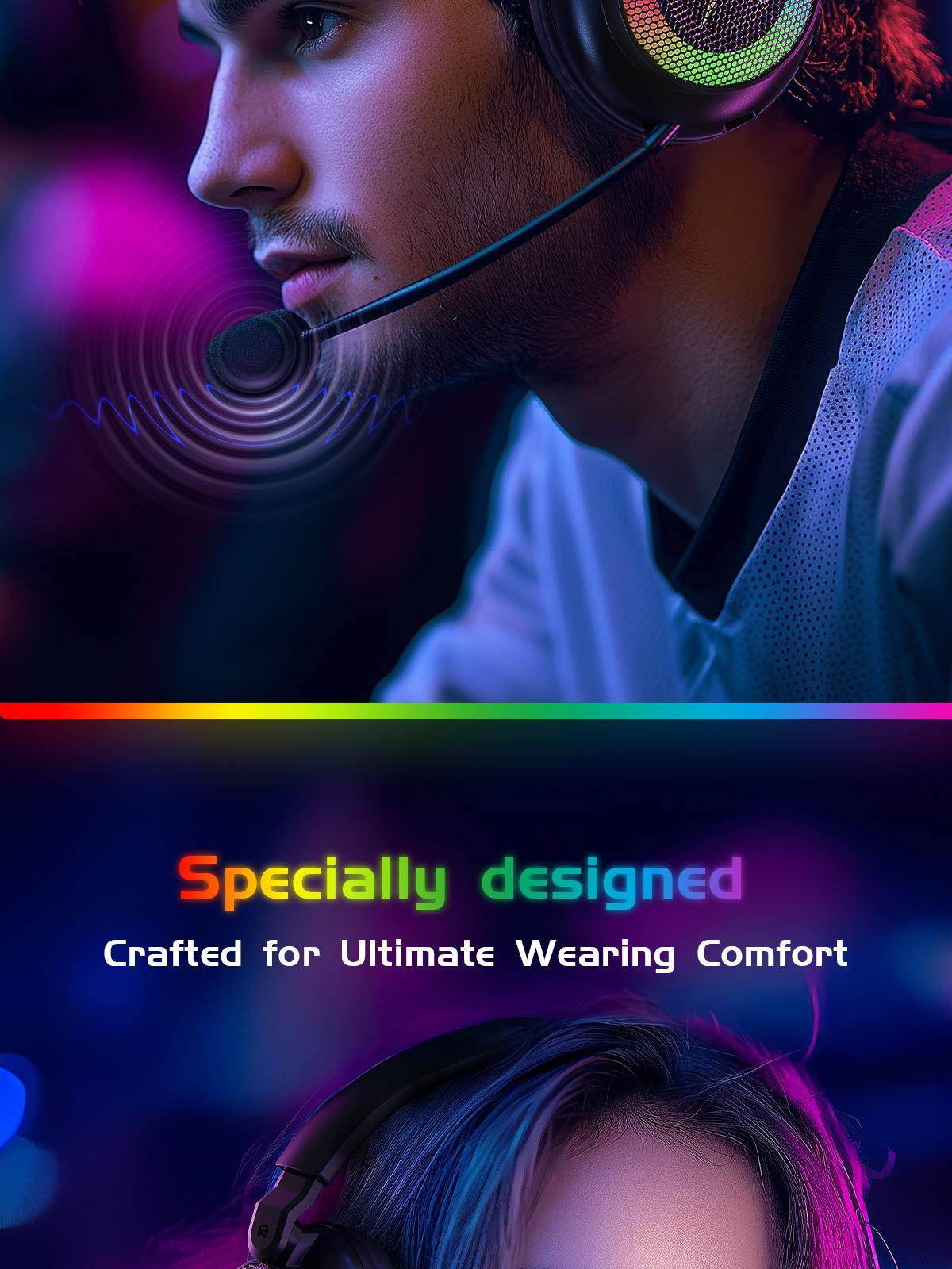 TAGRY K12 Quad-Mode Gaming Headset - 40mm Drivers - Memory Foam Cushion - Bluetooth 5.3-USB-A/C Dual Interface 2.4G - Wired 3.5mm Audio Jack - For PC, Mac, PS4, PS5,Switch, Xbox, Smart Phone, Laptop, Smart Watch, Tablet