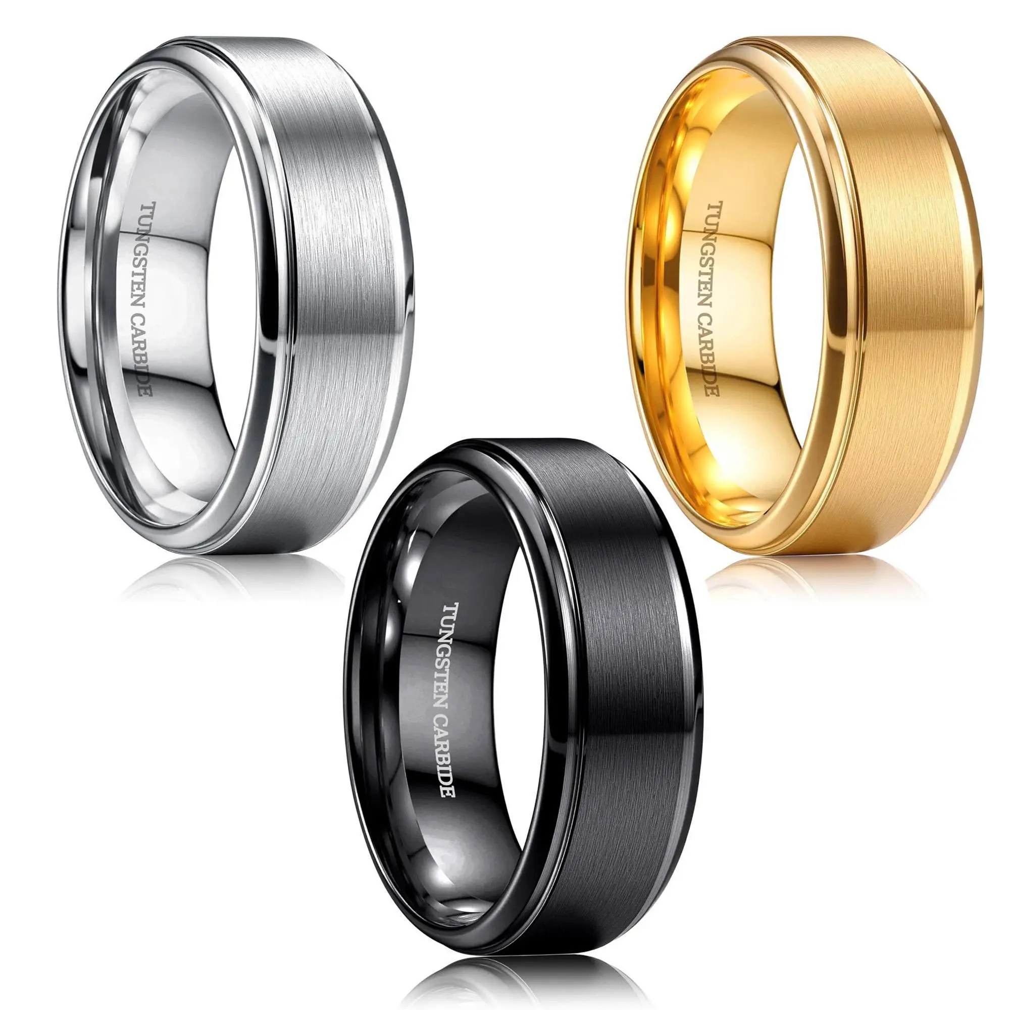 CASSIECA Tungsten Wedding Rings for Men Women 8MM Mens Wedding Band Black/Silver/Gold Matte Surface Polished Edge Engagement Promise Ring Comfort Fit 6-14 High Quality Materials Sturdy Durable Hypoallergenic Men's Accessories, Unisex Sohochic