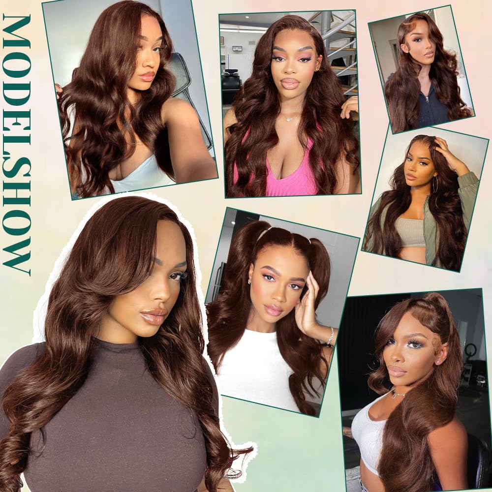 Bling Hair Chocolate Brown 13x6 Brazilian Body Wave/Straight Lace Front Human Hair Wigs 4# Colored Pre Pucked HD Lace Frontal Wigs 7x5 Glueless Wigs For Women