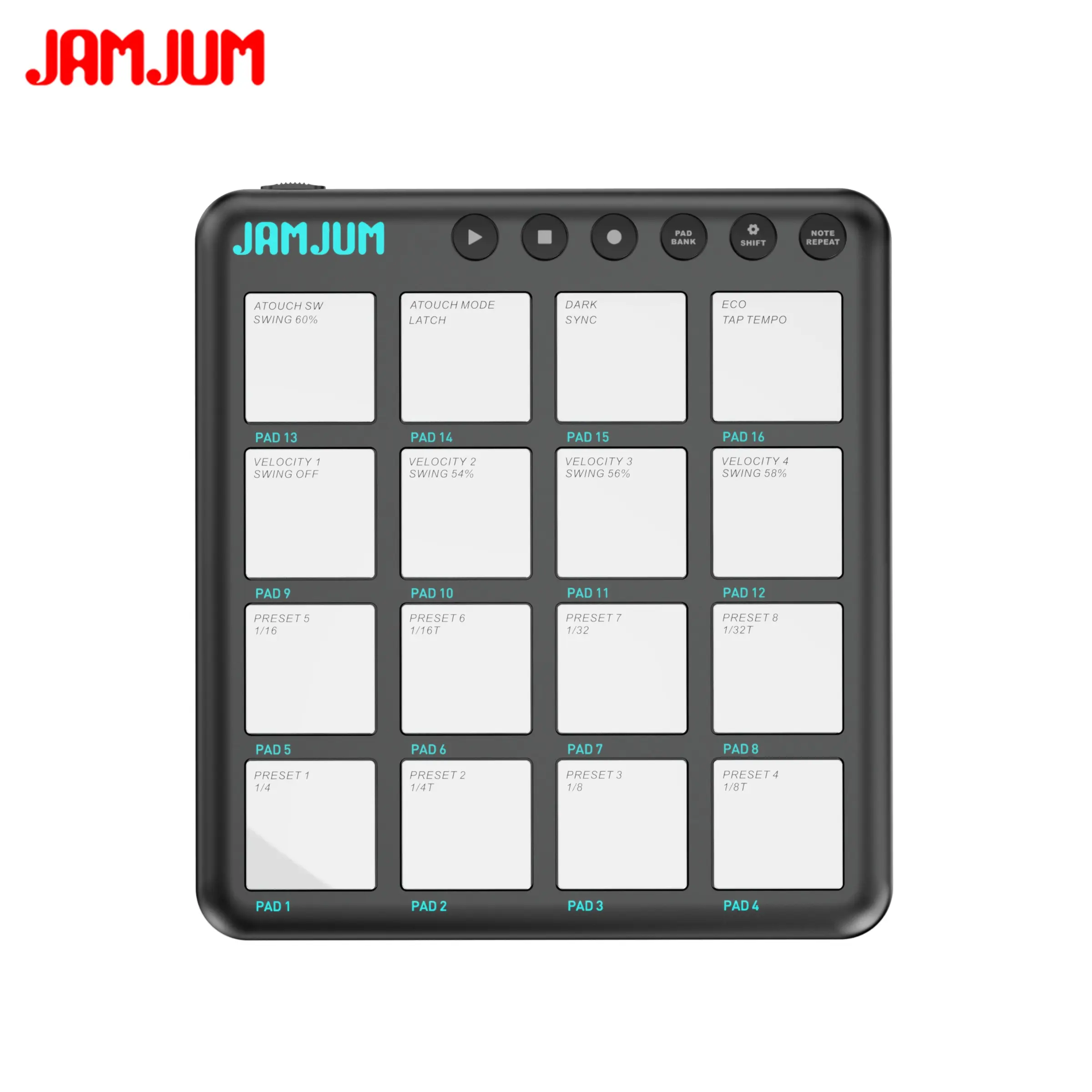 JAMJUM JP-Mini Midi Drum Pad with RGB Backlight, Pocket Size Rechargeable Controller Pad, Percussion Instrument, Drum Practice Pad, APP Compatible, Ideal for Beginners