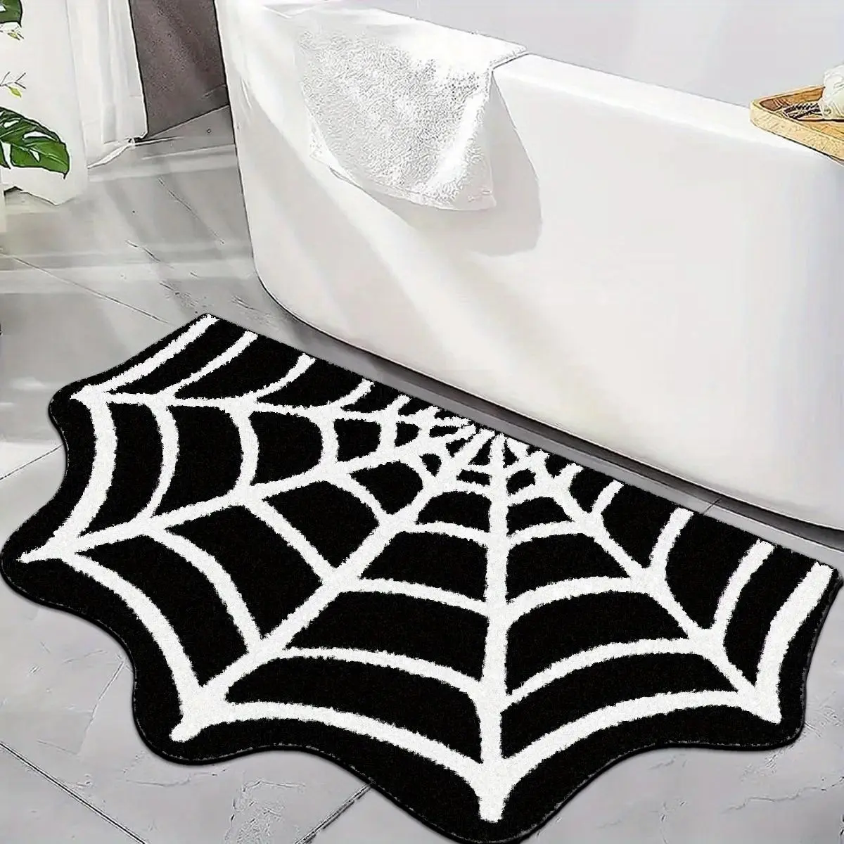 Gothic Dark Theme Carpet, Spider Web Decorative Mat, Irregular Indoor Door Mat, Bathroom Area Rug, Fluffy Area Rug, Soft Comfortable Plush Foot Pad, Soft Fluffy Rugs, Home Decor Rugs, Soft Polyester Rug