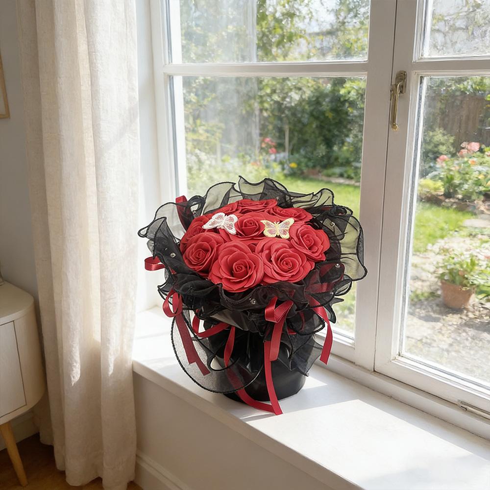 Ballet Butterfly Ribbon Rose Artificial Bouquet in Cylinder Gift Box, Perfect Mother's Day Gift, Ideal for Valentine's Day, Graduation, Birthday & Wedding