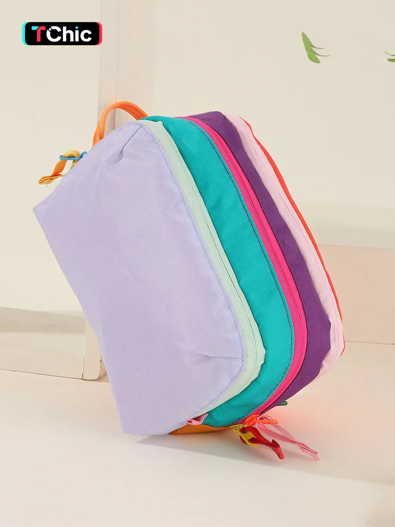 Multi-Use Large Capacity Travel Organizer Bag, Simple Colorblock Plaid Washbag, Geometric Aesthetic Portable Storage Bag, Travel Organization Pouch