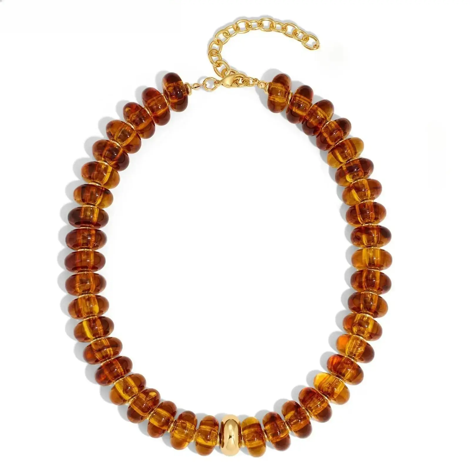 Vintage Unisex Retro Amber Tortoiseshell Beaded Choker Necklace - Non-Braided, Non-Elastic Gold-Accent Chain, Adjustable Length, Lightweight, Gift-Ready Elegant Statement Jewelry for Adults