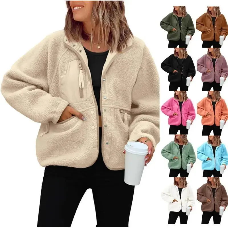 Women’s Lightweight Fleece Pullover Jacket Cropped Fall Winter Fuzzy Sherpa Sweatshirt Coat with Pockets Gift