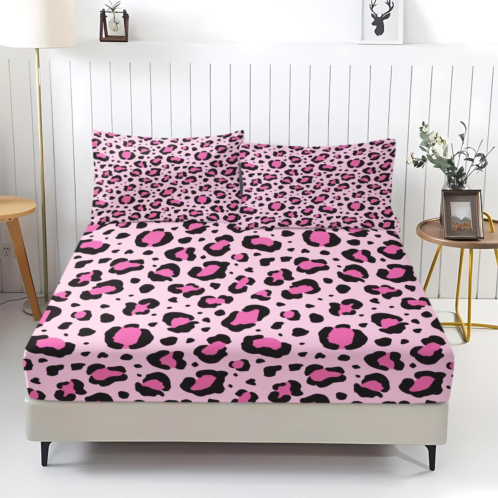 3Pcs Leopard Print Fitted Sheet Set, Retro Luxury Bedding Set, Soft and Breathable Fabric, Deep Pocket Design, Easy to Clean, Ideal for Fashionable Young Women's Bedroom Decor