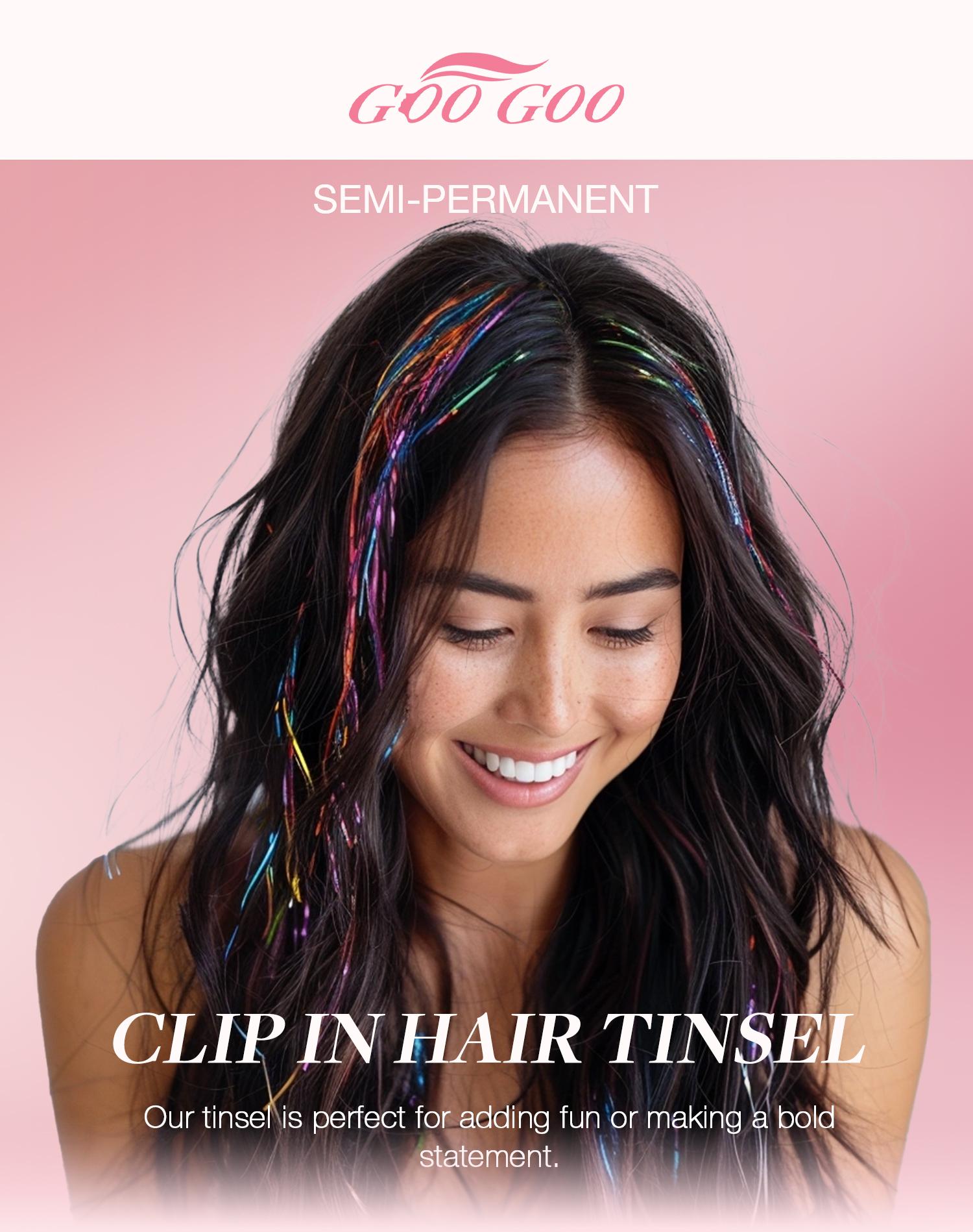 Clip in Hair Tinsel Sparkling Colors for Parties Easy to Use Fairy Tinsel Extensions Long-Lasting Hair Tinsel Strands