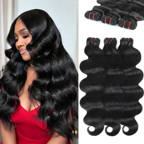 Rhiso Raw Human Hair Bundles - Body Wave Extensions with Double Drawn Ends, Ultra-Flat Seamless Wefts for Sew In Quick Weaves, 1/3/4 Pcs Human Hair Bundles