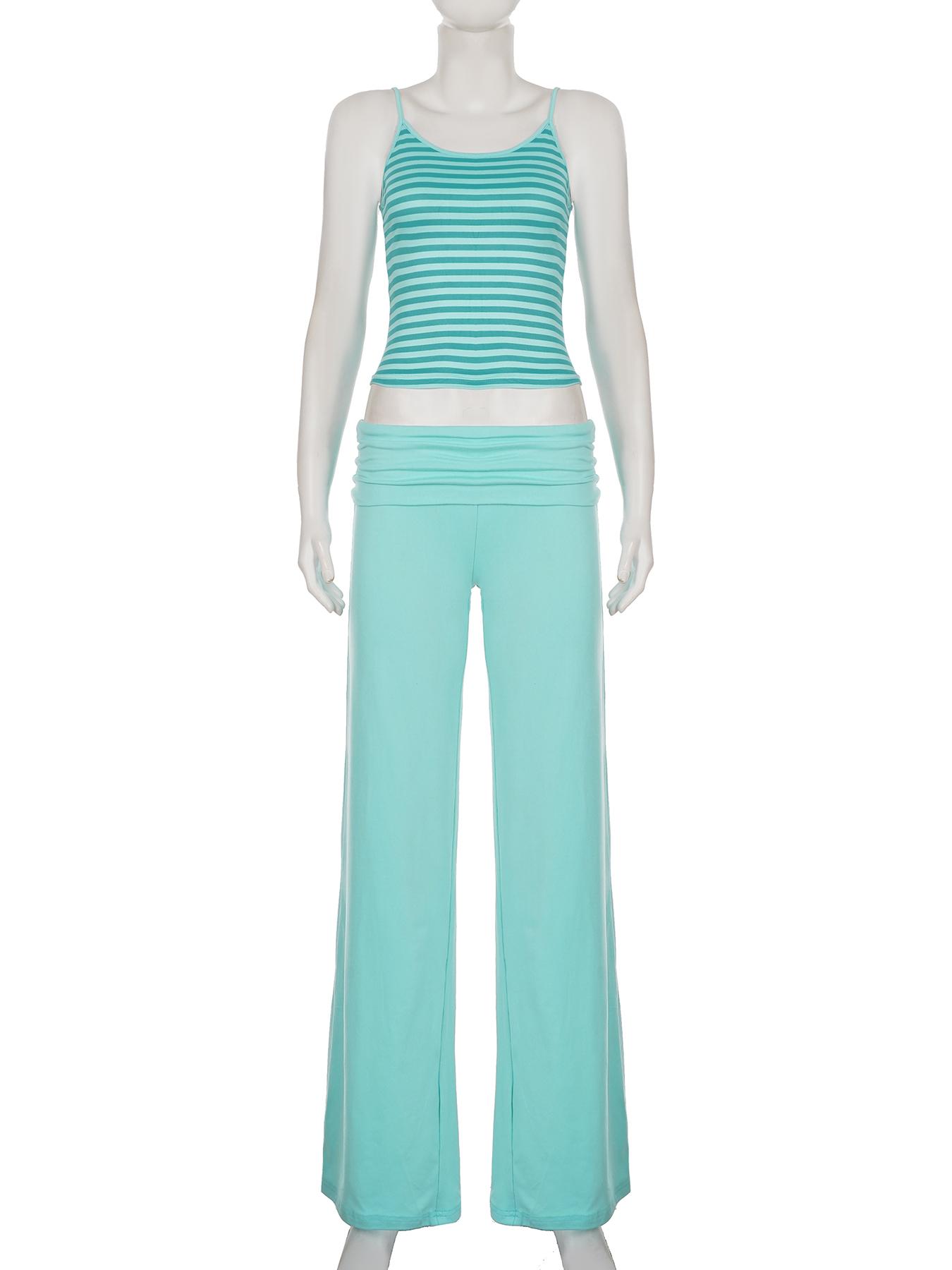 Women's Striped Cami Top and Wide Leg Pants Set, Summer Casual Loose Two-Piece, Loungewear Set, Comfortable and Stylish