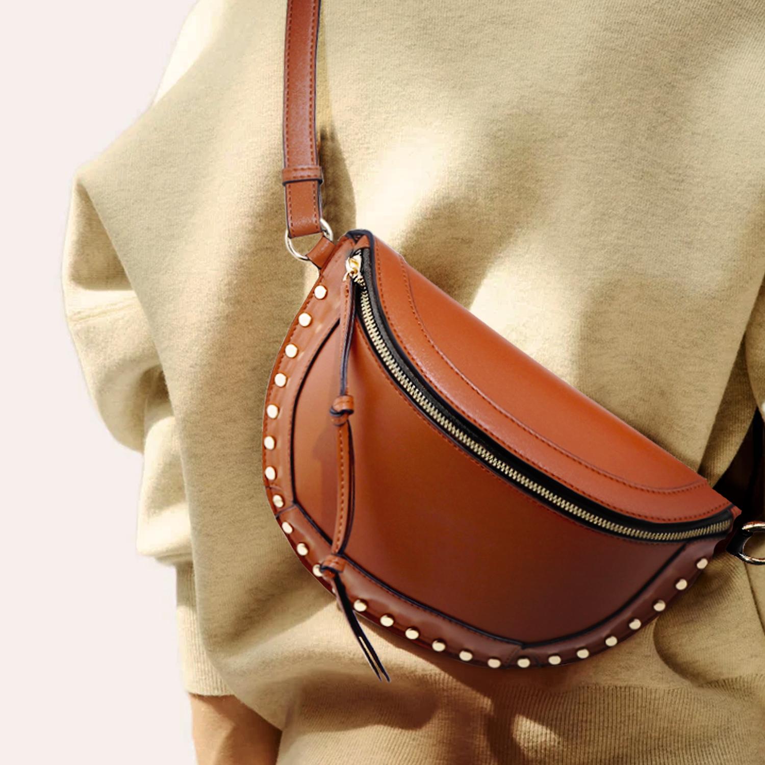 Heavy Duty Rivet Chest Bag Waist Bag Fashion Casual Large Capacity Crossbody Bag