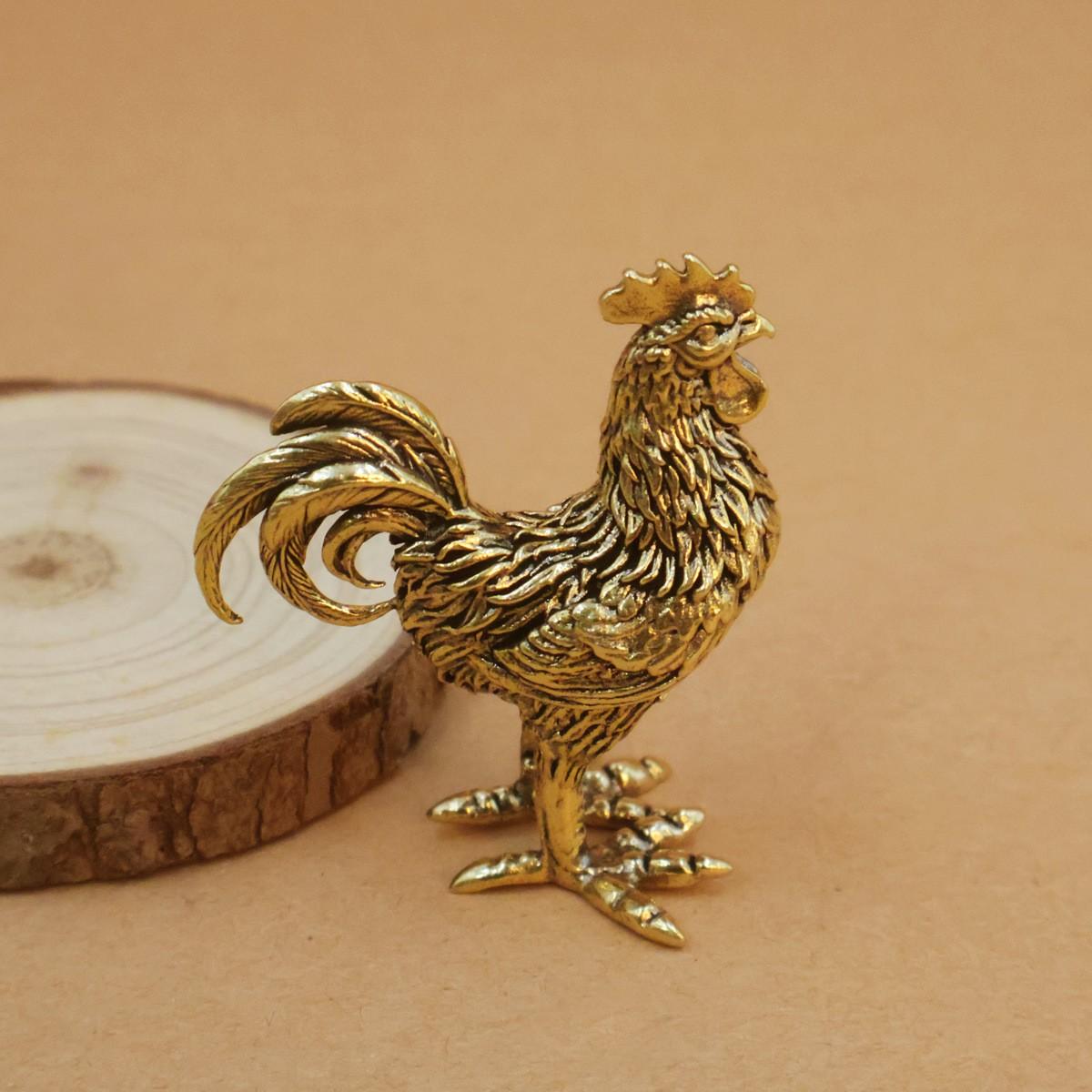 Brass Rooster Hen Model Sculpture, Desktop Decoration Metal Copper Cast Craft, Desk Ornament, Home Decor, Office Accent