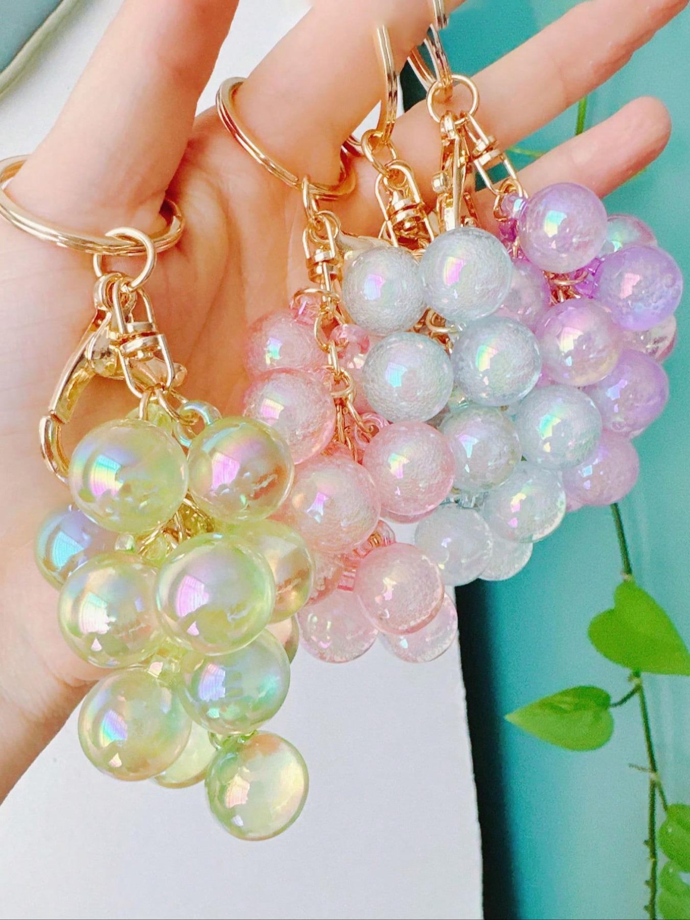 Resin Transparent Beaded Grape Pendant,Grape Keychains Bubble Jelly Grape Cluster Keychains Jelly Grape String Keyrings,Decorative Accessories Fruit Grape Bag Chain Pendant Amethyst Grape Charms Student Schoolbag Decoration Backpack Keychain Gift