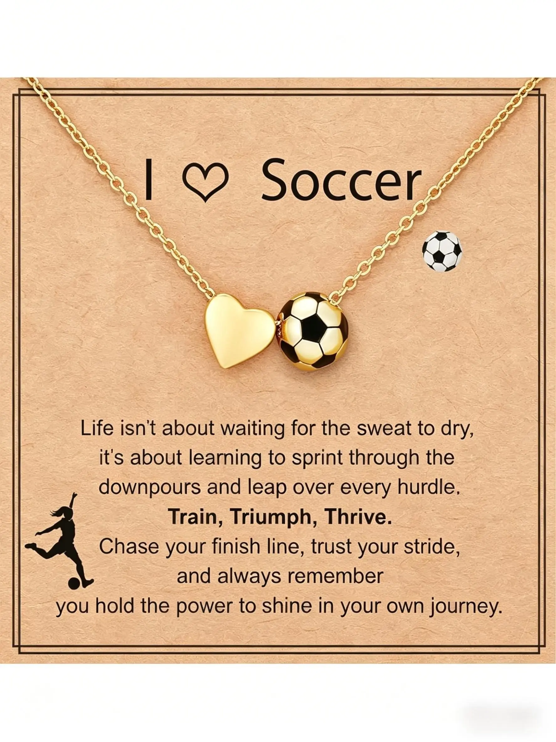 Women's Football Theme Heart Necklace, Soccer Ball Heart Pendant, Sports Jewelry, Birthday Gift, Casual Style, All Seasons