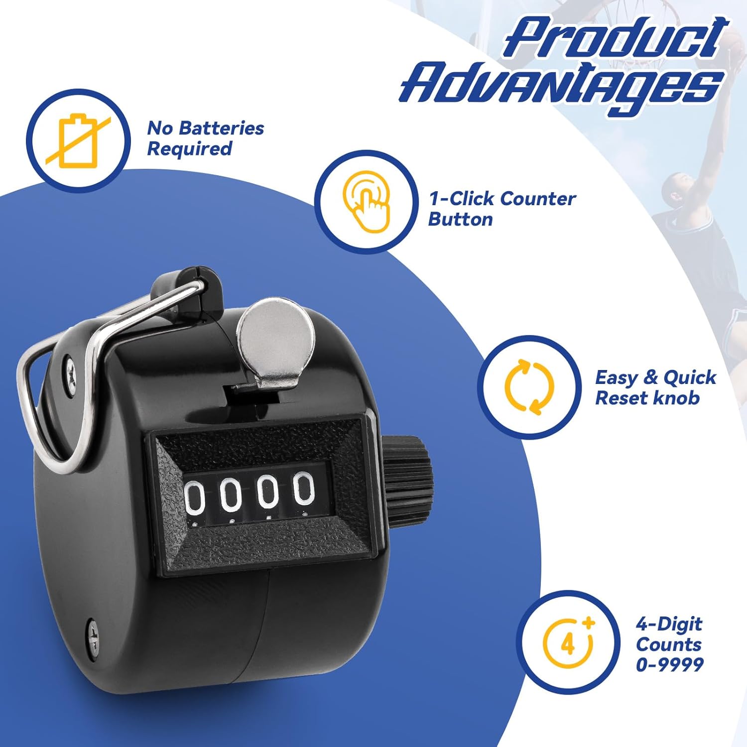 4-Digit Handheld Mechanical Counter Clicker with Finger Ring, Tally Counter for Inventory Counting,  Scoring, Coaching, Events and Classroom Attendance
