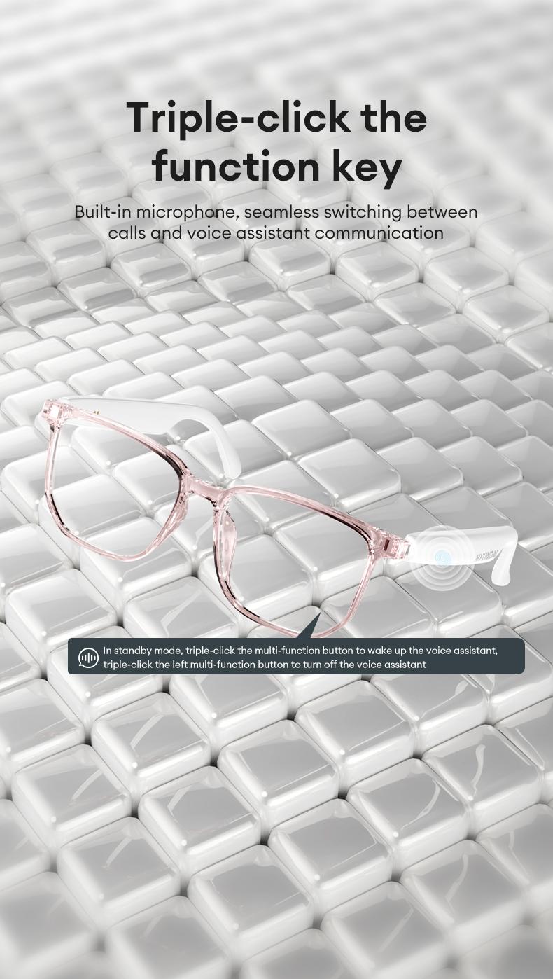 HYUNDAI C8 Pro Wearable Multifunctional Bluetooth Smart Glasses Support 169 Languages Translation, Durable Anti-Blue Light Glasses with Earbud Headset for Music & Calls, Electronic Audio Glasses for Men & Women, Bluetooth Clear Glasses