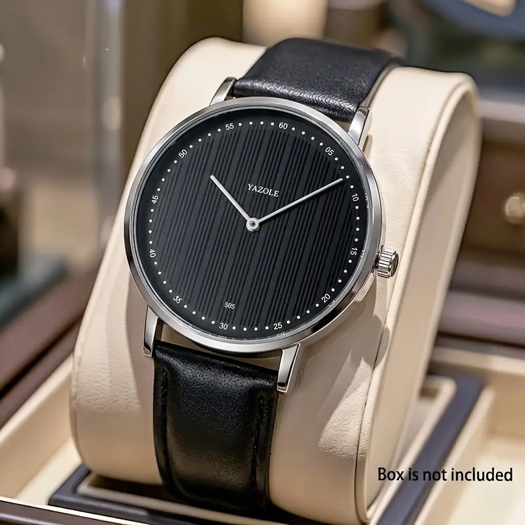 YAZOLE Men's Minimalist Business Quartz Male Watch - 40mm Large Round Solid Dial, Silvery-Black Case, Leather Strap, Daily Office Casual Timepiece, Father's Day Birthday Gift, 40Mm Watch