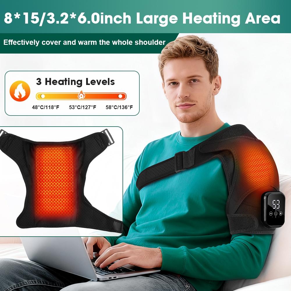 3 Vibration Modes Heating Shoulder Support, Healthcare, 2500mah Rechargeable, Portable, Extended Strap, Touch Screen Timer, Left Right Universal, Christmas Gift