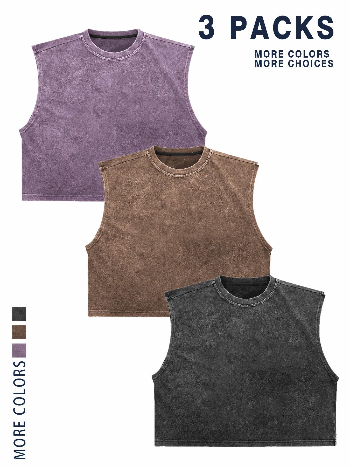 【TDOTW】4-Pack Acid-Wash Sleeveless Tank Tops – Men's Casual Daily & Workout Outfits, Soft Cotton Blend Fabric, Relaxed Fit, 4-Pack Set, Multi-Color Washed Style