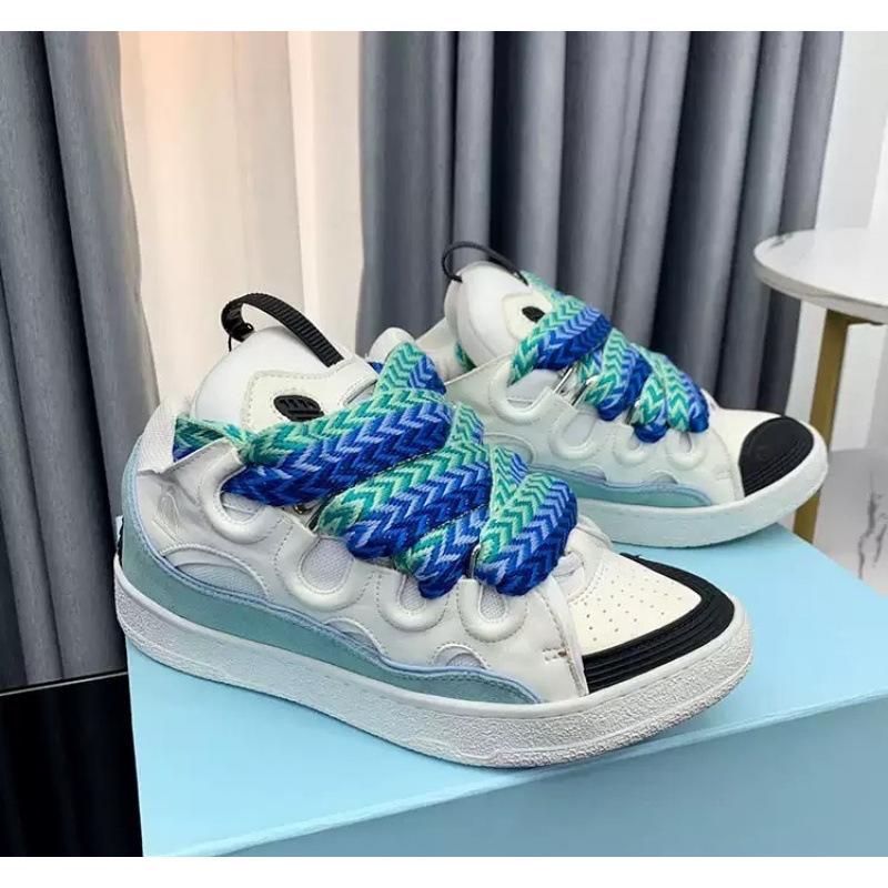 2026 ins Lanvin chunky dad shoes for men and women, leather patchwork lace-up CURB shoes, German training style trendy sports casual sneakers