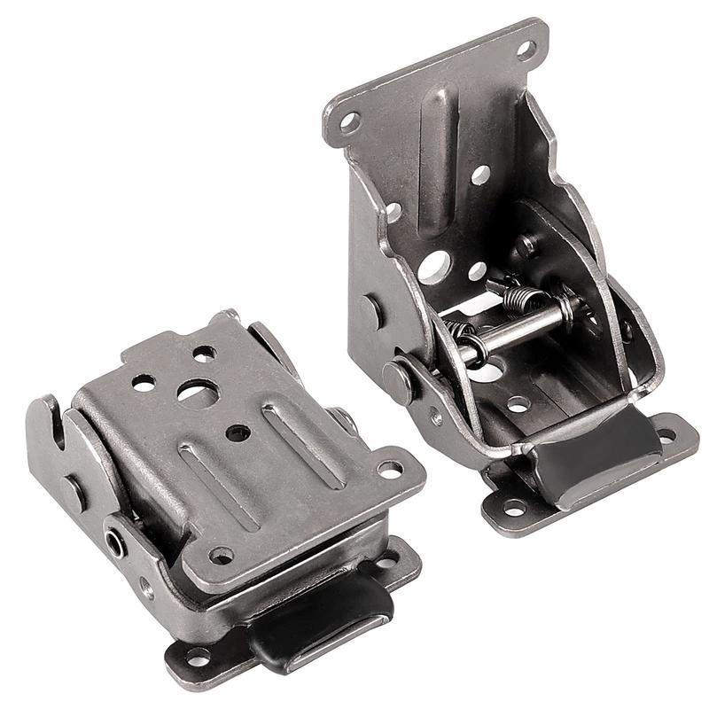 8 Pack Foldable Self Lock Hinges with Mounting Screws, Rigid Folding Brackets Table Leg Support Bracket for Folding Table Leg Bed Feet, Folding Shelf Brackets, Folding Table Bracket, Black, Stainless Steel Bracket