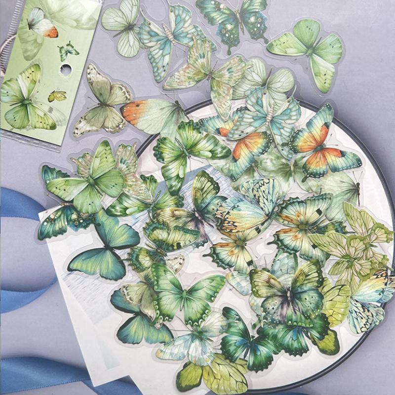 Cute Butterfly Sticker Pack, 40 Pcs Pet Transparent Waterproof DIY Decorative Stickers, Perfect for Water Cups and Crafts