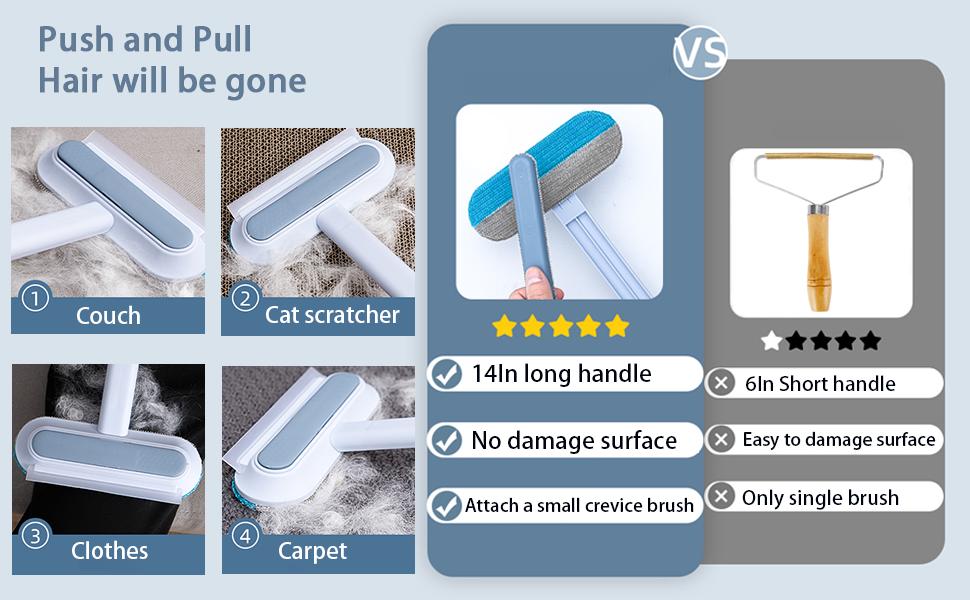 [4 in 1] Pet Hair Removal Tool, Multi-functional, Reusable, Washable Lint Cleaner for Dog and Cat Hair, Gentle on Furniture, Effective on Carpets, Clothing, Bedding,  Car, Window Pet Hair Remover for Furniture, Cat/Dog Hair Remover with Extra long Handle