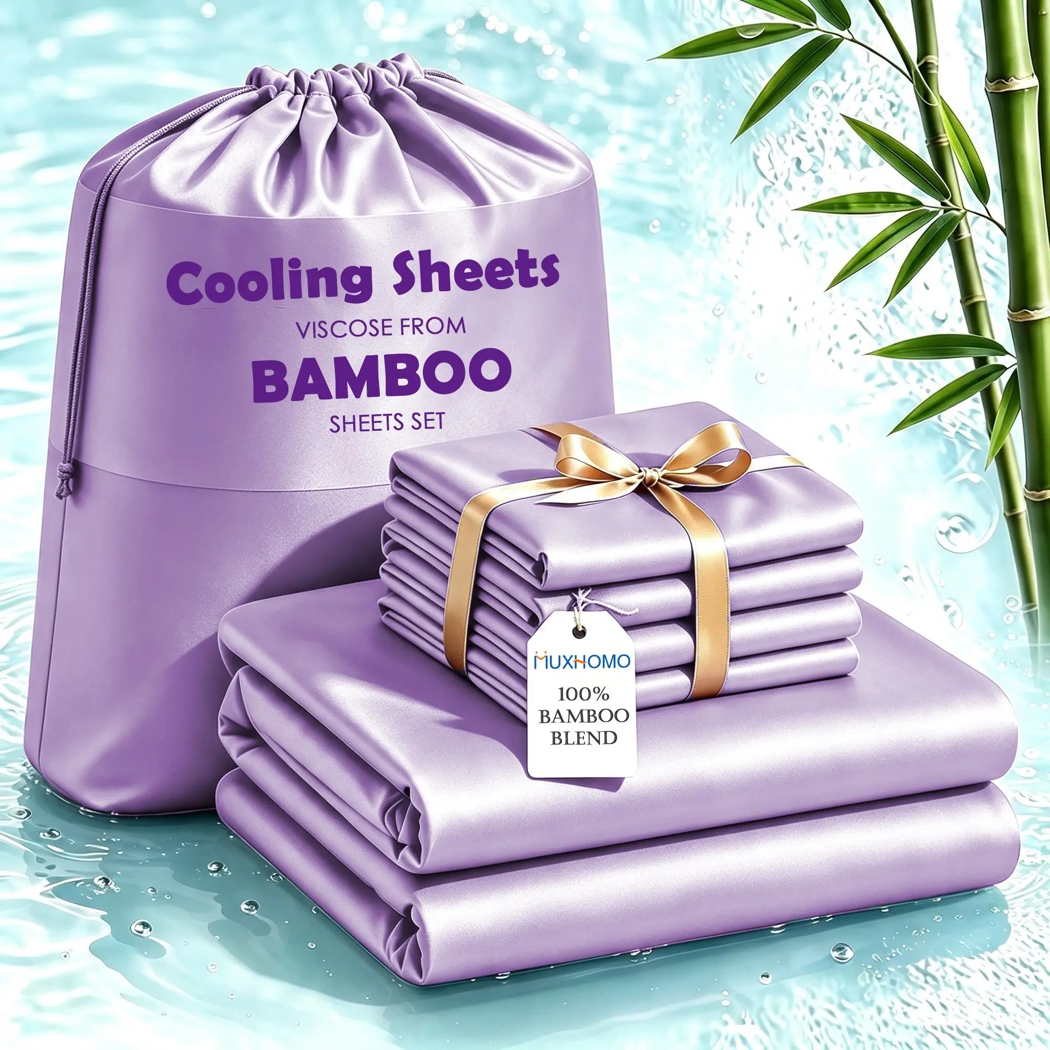 MUXHOMO Extra Deep Pocket Bamboo Sheets, 3/4 PCS Ultra-Soft Luxury Feel - Ultra Cooling Sheets, Hotel Luxury Fitted Sheet Set, Soft Wrinkle-Free For Extra Deep Mattresses, Soft Sheet & Pillowcase Sets, King Size