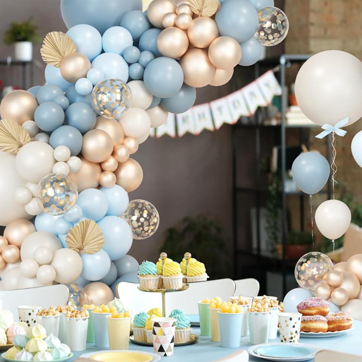 Blue Balloon Garland Arch Kit,111pcs Dusty Blue Latex Balloon,Champagne Gold Confetti Balloon Wedding Decoration,Birthday Baby Shower Decor