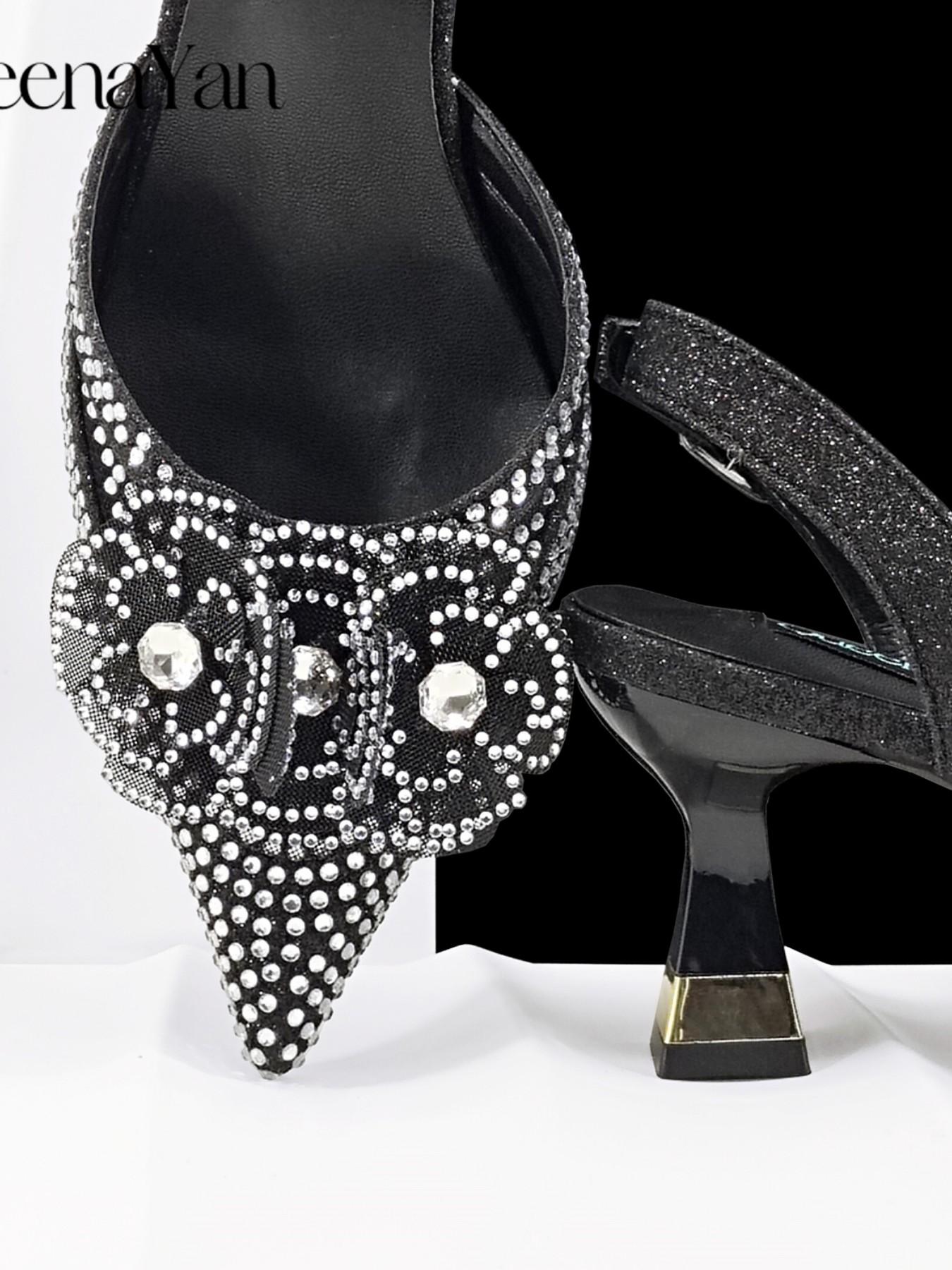 2026 Elegant Silver Pointed-Toe High Heels Shoes with Diamond Accents & Matching Bag - Ideal for Party Elegance