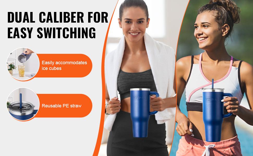 VEVOR 40 oz Insulated Water Bottle, Stainless Steel Sports Coffee Cup with Lid, Handheld Travel Coffee Mug Double Walled, Camping Hydration Flask Leakproof, for Indoor/Outdoor School, Work, Blue