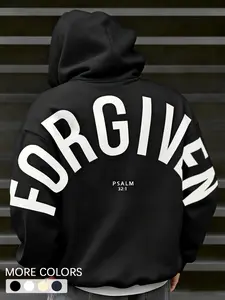 Neutral Christian Street Style Hoodie, 'forgiven' Back Print with Psalm 32:1, Soft Sweatshirt for Church Youth Group and Daily Faith Expression
