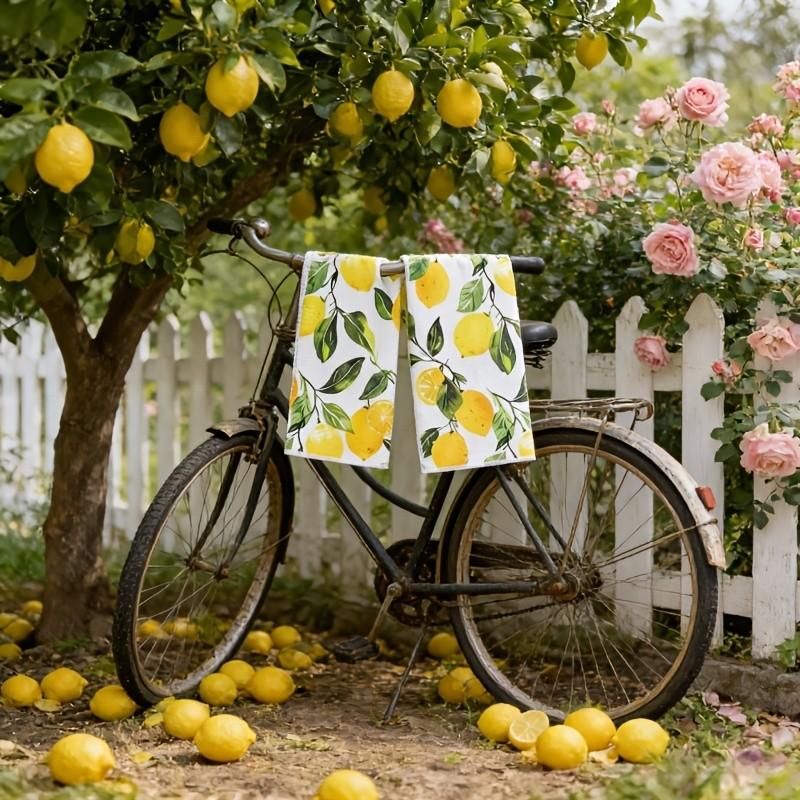 2-Piece Lemon Pattern Kitchen Towels Set, Polyester Cleaning Cloth, Highly Absorbent, Soft and Durable, Ideal for Glass, Cooktops, Pots, Bowls