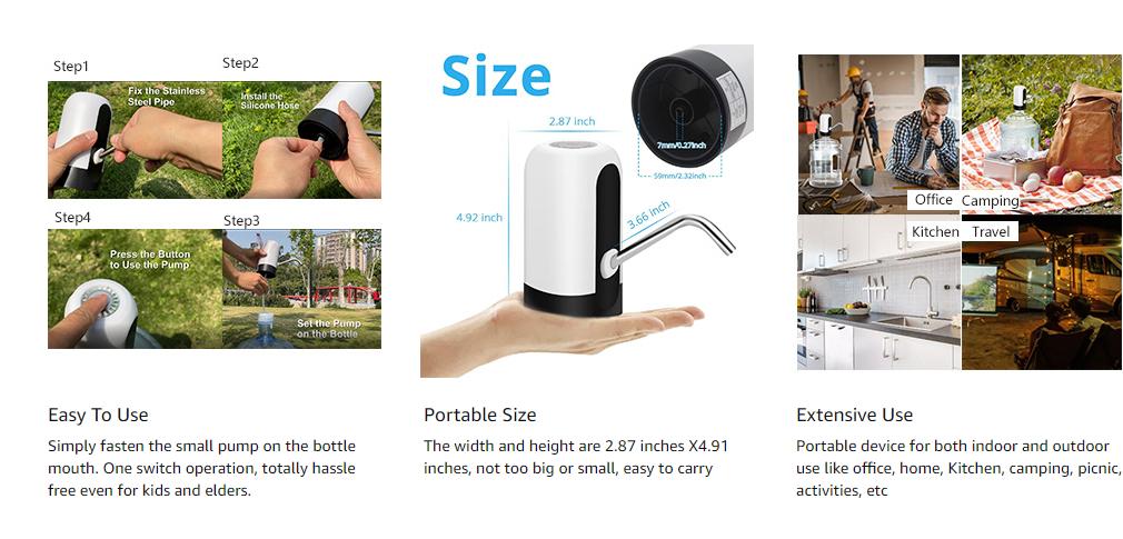 Water Dispenser for 5 Gallon Bottle - Rechargeable Water Pump for 5 Gal Jug, BPA-Free, Food Grade Silicone Hose, Stainless Steel Spout - 30-40 Days Battery Life, Easy One Switch Operation for Kitchen Outdoor Camping Office Water Dispenser for 5 Gallon Bottle - Rechargeable Water Pump for 5 Gal Jug, BPA-Free, Food Grade Silicone Hose, Stainless Steel Spout - 30-40 Days Battery Life, Easy One Switch Operation for Kitchen Outdoor Camping Office