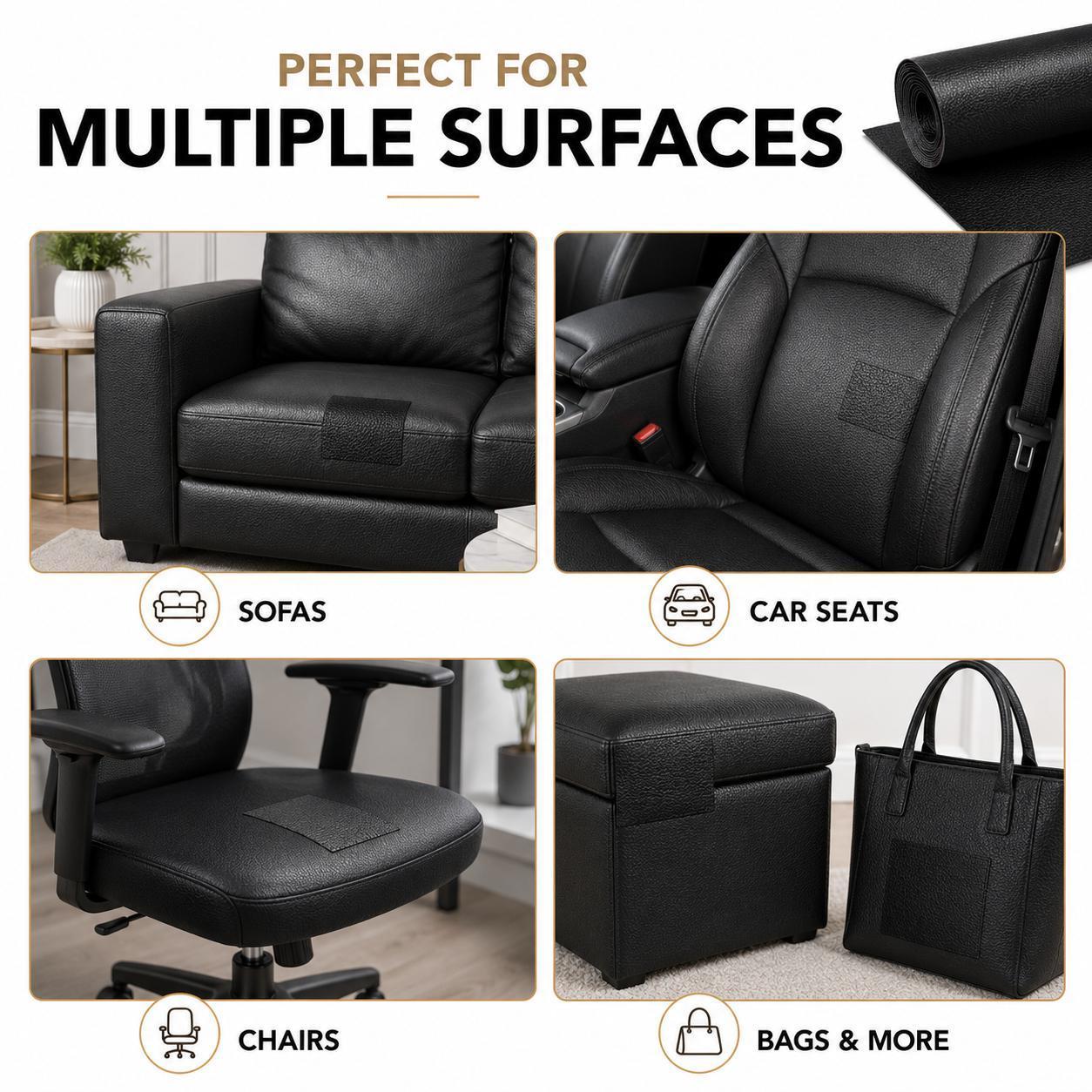 20" x 54" Self-Adhesive Leather Repair Patch, Waterproof Vinyl Repair Roll for Couch, Chair, Car Seat, Sofa & DIY Furniture Fixes