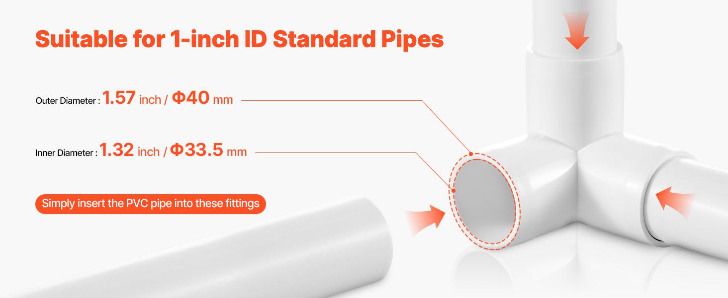 VEVOR 3-Way PVC Fittings, 1-inch PVC Pipe Joints Elbow Connector, 10-Pack Furniture Grade PVC Tee Fittings for DIY Storage Rack, Animal Cage, Pool or Garden Support Frame, Impact Weather-Resistant