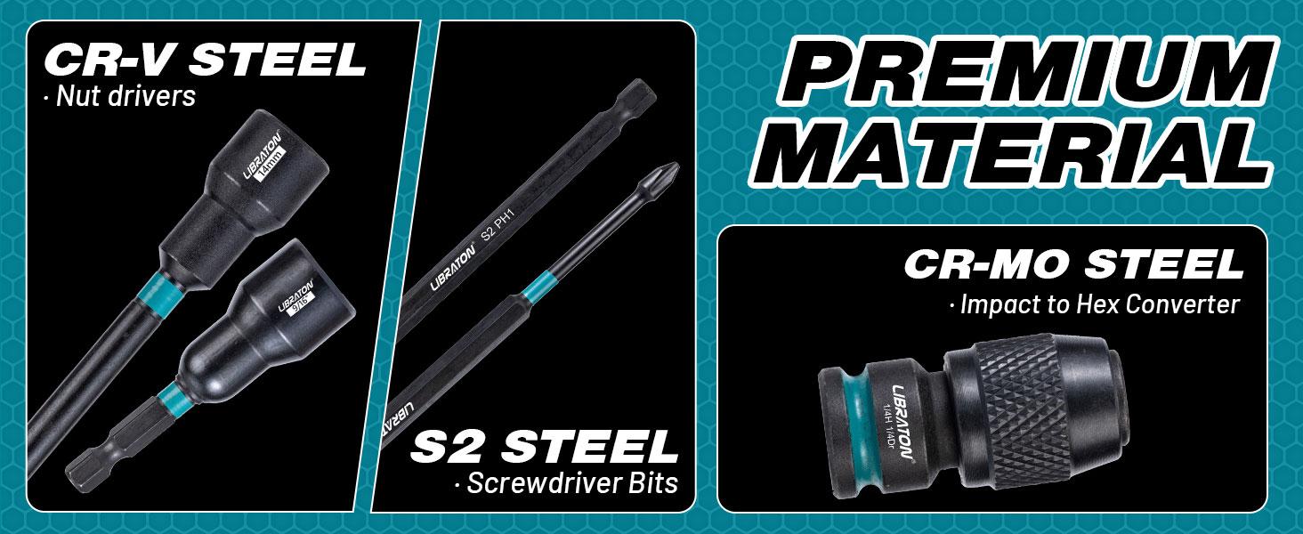 LIBRATON 31PCS Magnetic Nut Driver Set,fathersdaygift,  1/4" Impact Drill Driver Bit Set, Long Nut Drivers 6INCH, Metric & SAE Nut Drivers for Impact Drill, Socket Set, Impact to Hex Converter, PH1, PH2, Storage Box