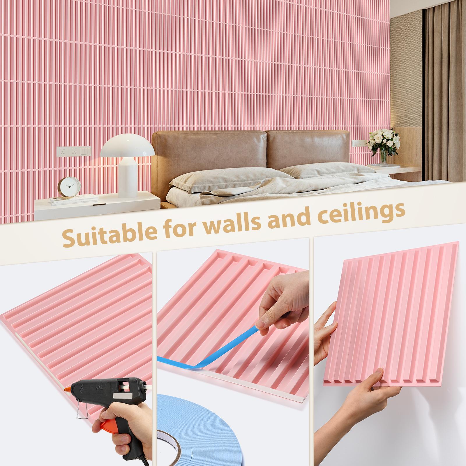 FLOLEOPA 3D Wall Panel Fluted Stripe Design PVC Waterproof Fireproof 11.8x11.8 Inches Decorative Modern Home Interior Vinyl Black for Living Room Bedroom Kitchen Dining Room Backdrop