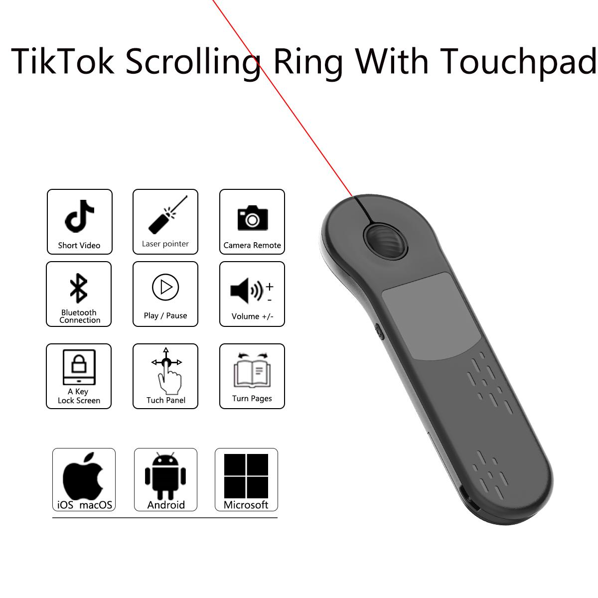Remote control Bluetooth Rechargeable Handheld  Scrolling Air Laser Mouse with Touchpad for Tik_tok , Instagram ，YouTube  Wireless Presentation Clicker, Video Scroller & Page Turn for Kindle APP,PowerPoint Slide,Selfie,for Android & iOS and PC Tablet