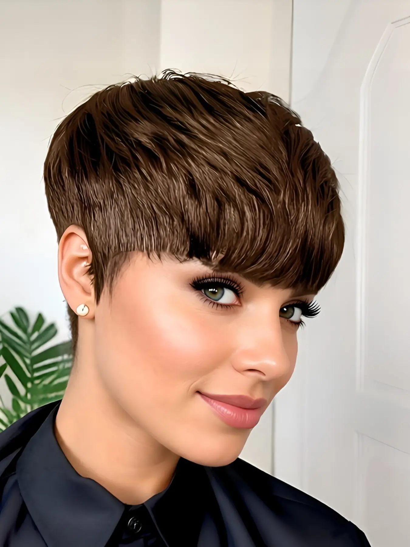 pixie cut human hair wigs Party holidays gift wig pixie cut wig ﻿brown burgundy natural black color short straight human hair wig machine made for women daily party cosplay gift use
