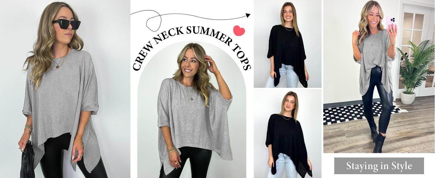 Imily Bela Womens Oversized Tshirts Batwing Short Sleeve Asymmetric Hem Tops Summer Casual Loose Fit Tunic Tee Shirts