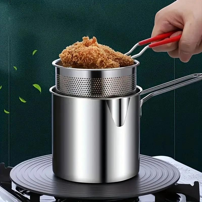 Stainless Steel Deep Fryer Pot with Filter Net, Small Home Use Mini Frying Pan, Multifunctional Outdoor Cooking Pot for Kitchen Camping Picnic