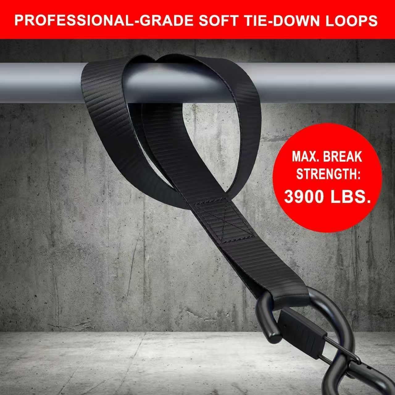 Polyester 4-Pack Heavy-Duty Soft Loop Tie Down Straps, 3900lbs Capacity, Padded Loops for ATV/UTV, Dirt Bike Truck Bed Cargo Securing