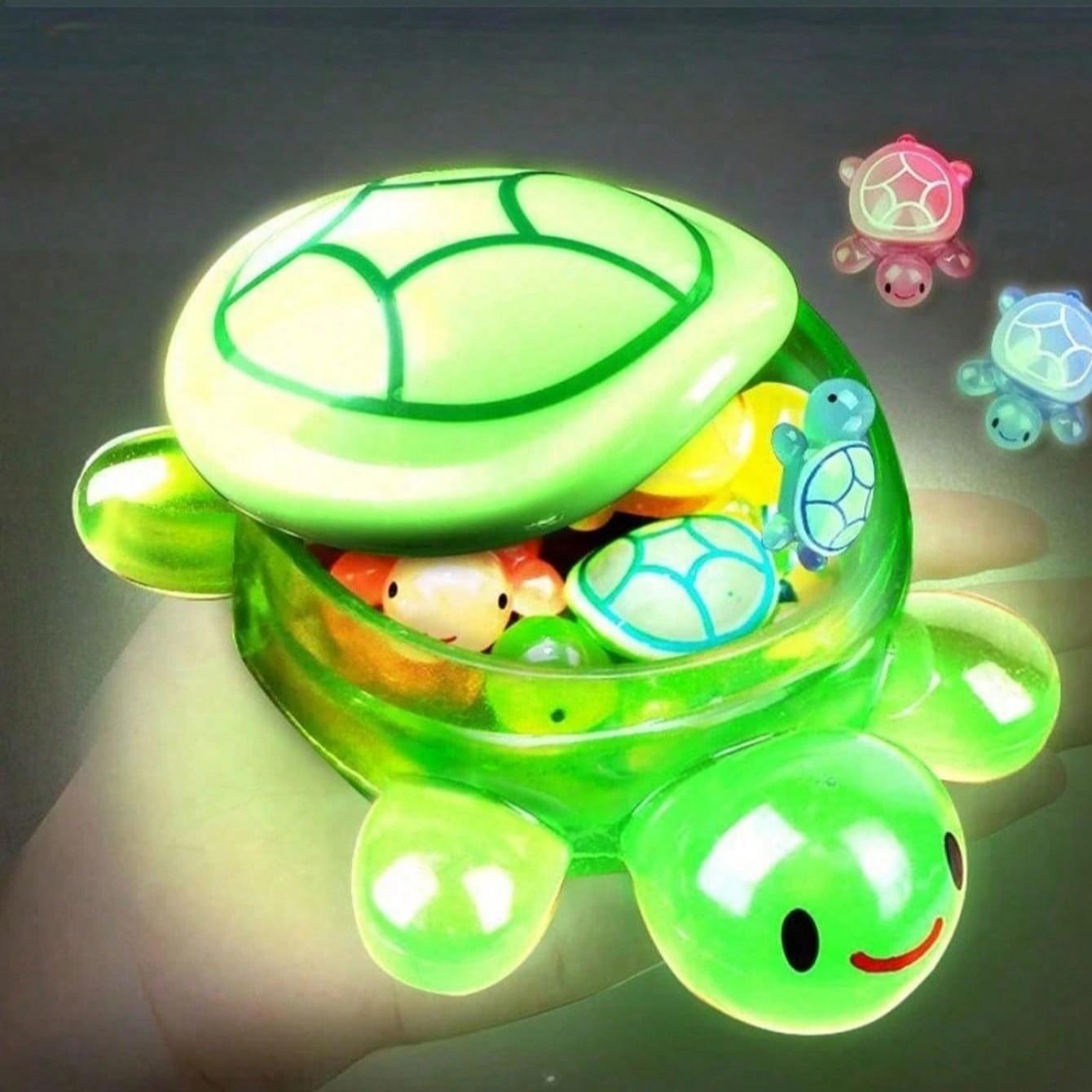 Glowing Large Turtle Decor, 15 Small Turtles Included, Unique Handmade Storage Box, Party Gift, Home Decoration, No Power Needed