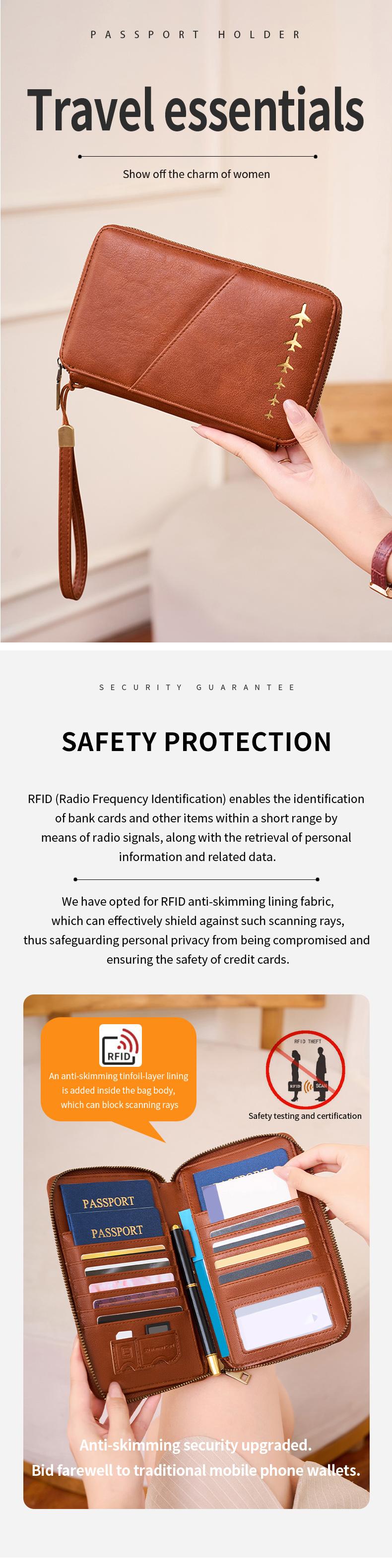 Multi functional zipper travel card holder, passport cover that can hold 5 passports, RFID shielded card holder, travel accessories, travel essentials, ideal gifts, Christmas, Valentine's Day, unisex passport bag, family travel document, Passport Wallet