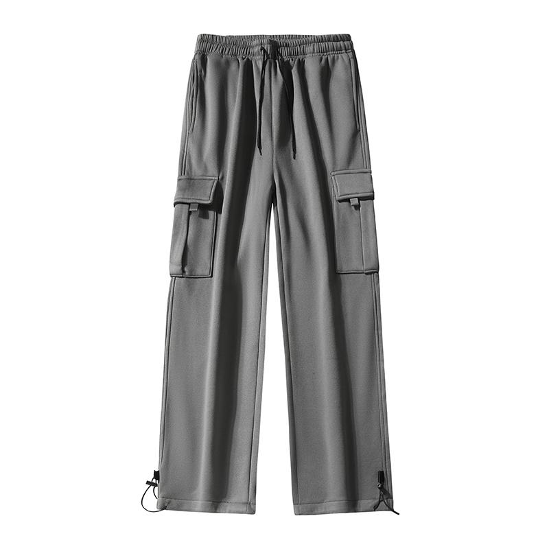 Men's Heather Gray Plain Elastic Cargo Sweatpants - 100% Polyester Fabric Menswear Bottoms, Multi-Pockets, Drawstring Waist, Adjustable Ankle Cuffs, Straight Leg, Relaxed Fit Soft Streetwear for Daily Errands, Lounging