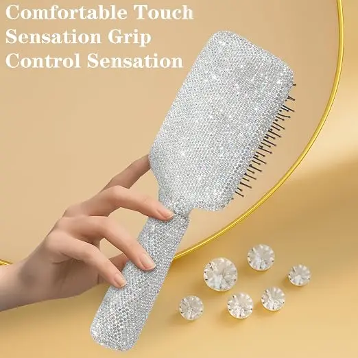 Shiny Rhinestone Paddle Brush, Air-Cushioned Hair Styling Comb with Long Handle for Relaxing Scalp Massage, Hair Styling Combs